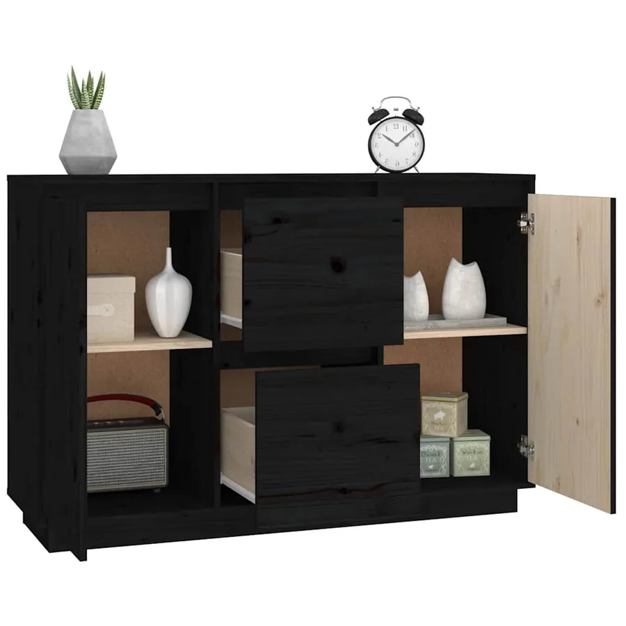 Buffet Noir 111x34x75 cm Bois massif de pin - 5