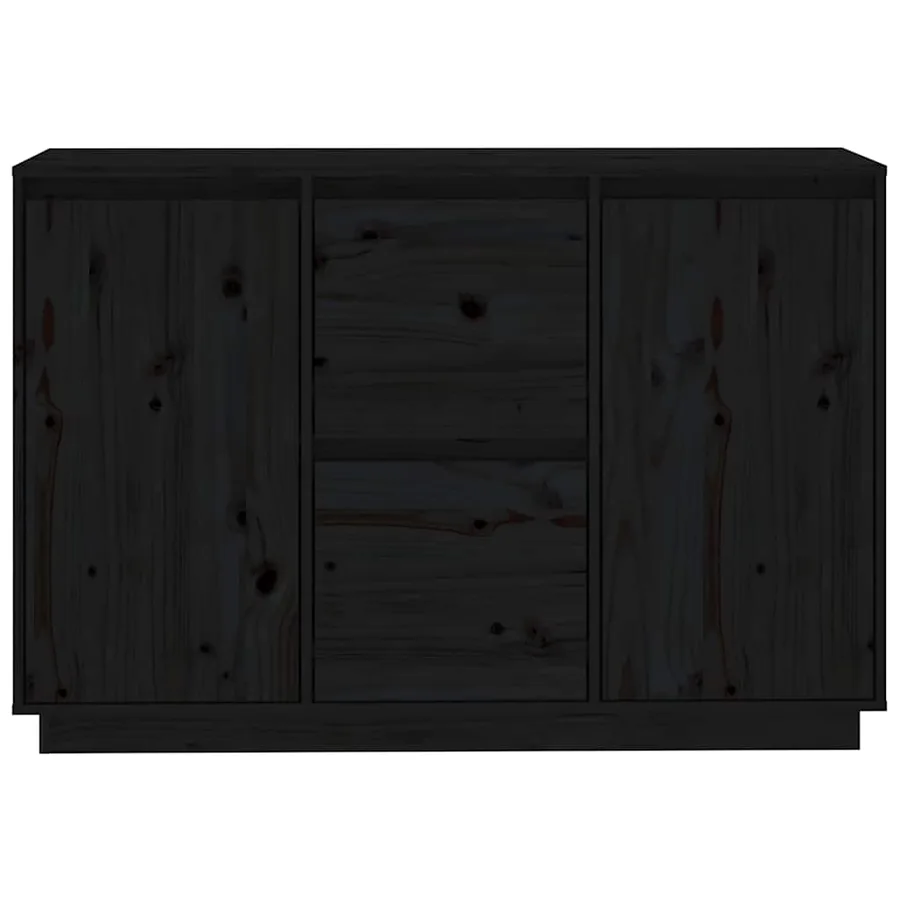 Buffet Noir 111x34x75 cm Bois massif de pin - 6