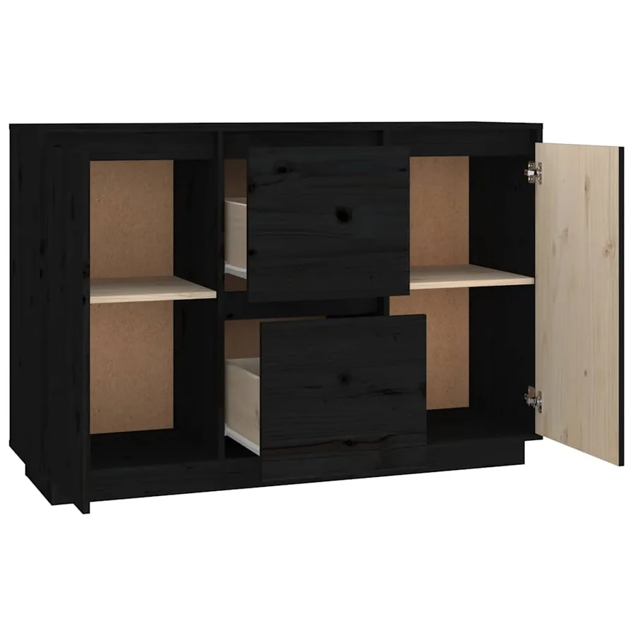 Buffet Noir 111x34x75 cm Bois massif de pin - 8