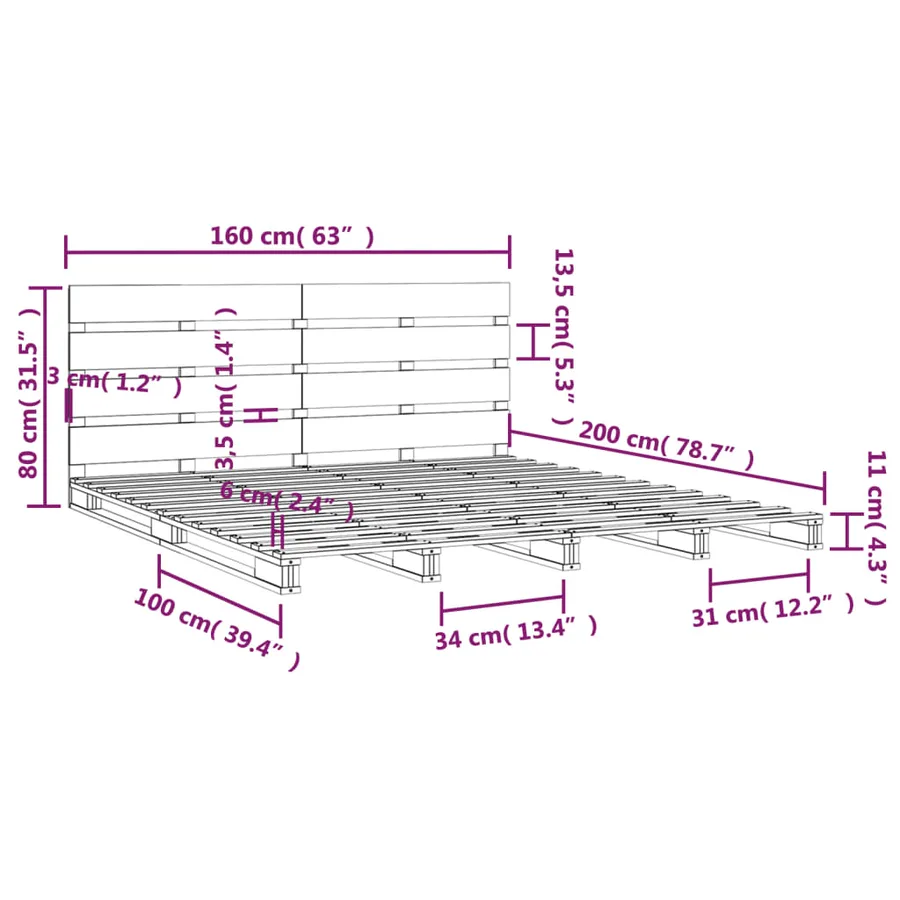 Cadre de lit sans matelas 160x200 cm bois massif de pin - 12