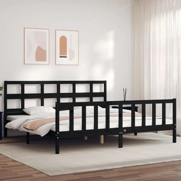 Cadre de lit sans matelas noir 200x200 cm bois massif de pin