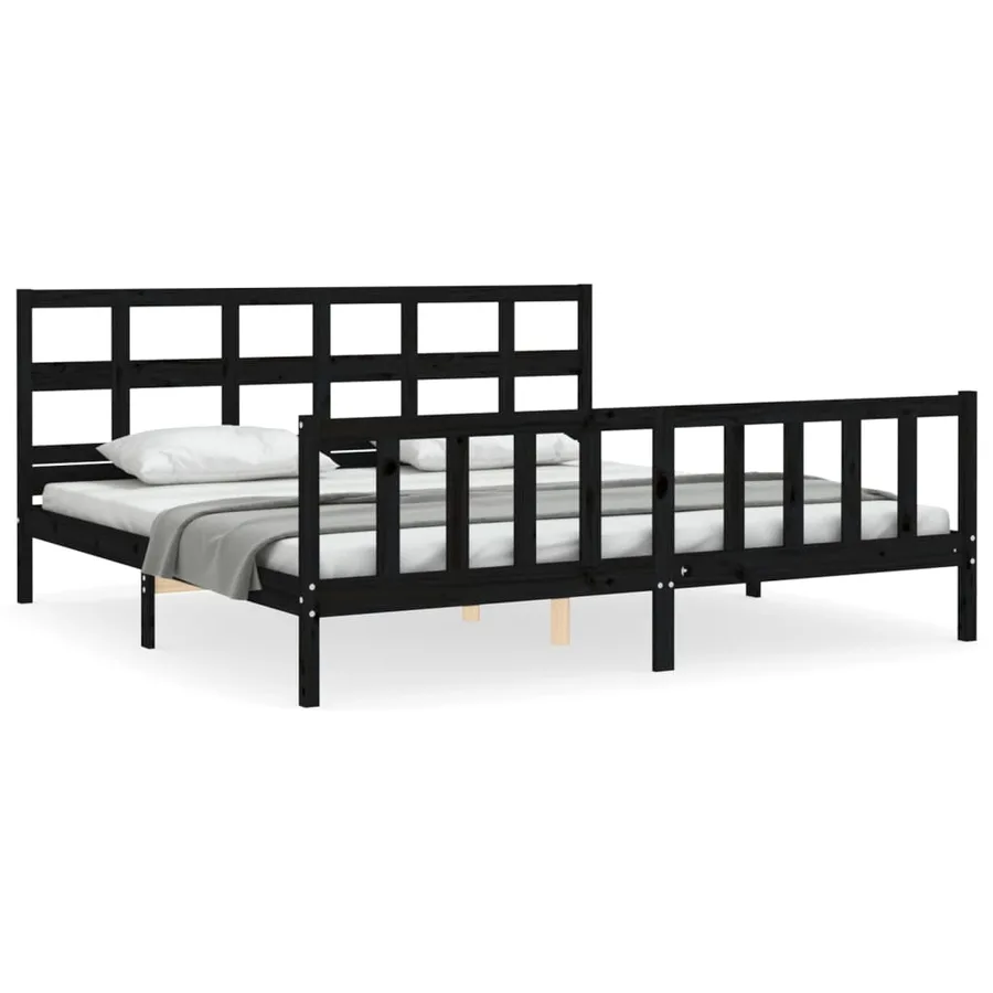 Cadre de lit sans matelas noir 200x200 cm bois massif de pin - 2