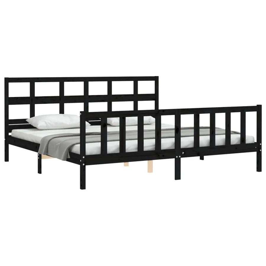 Cadre de lit sans matelas noir 200x200 cm bois massif de pin - 4