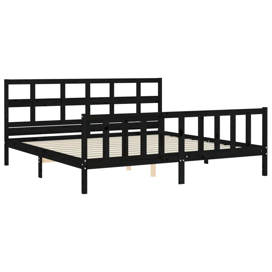 Cadre de lit sans matelas noir 200x200 cm bois massif de pin - 5