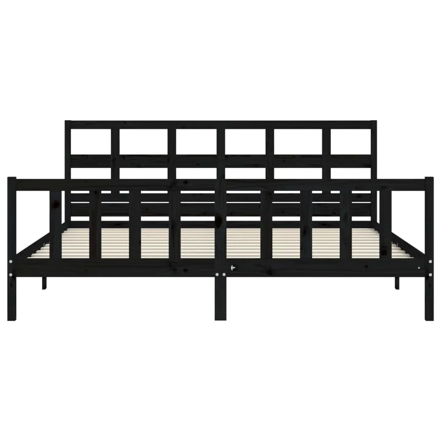 Cadre de lit sans matelas noir 200x200 cm bois massif de pin - 6