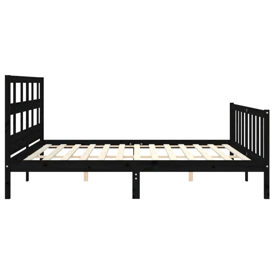 Cadre de lit sans matelas noir 200x200 cm bois massif de pin - 7