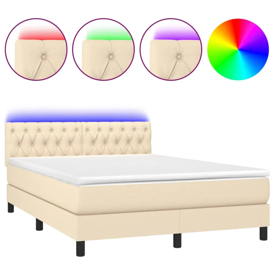 Sommier à lattes de lit avec matelas LED Crème 140x190 cm Tissu - 2