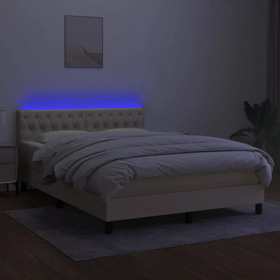 Sommier à lattes de lit avec matelas LED Crème 140x190 cm Tissu - 4