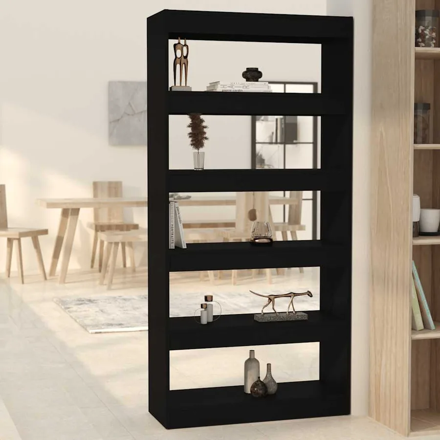 Bibliothèque/Séparateur de pièce Noir Bois d'ingénierie