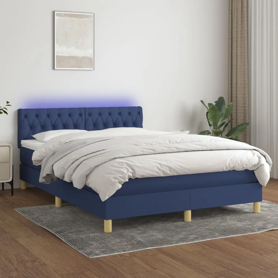 Sommier à lattes de lit avec matelas LED Bleu 140x190 cm Tissu