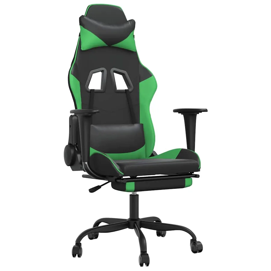 Chaise de jeu de massage et repose-pied Noir et vert Similicuir - 2