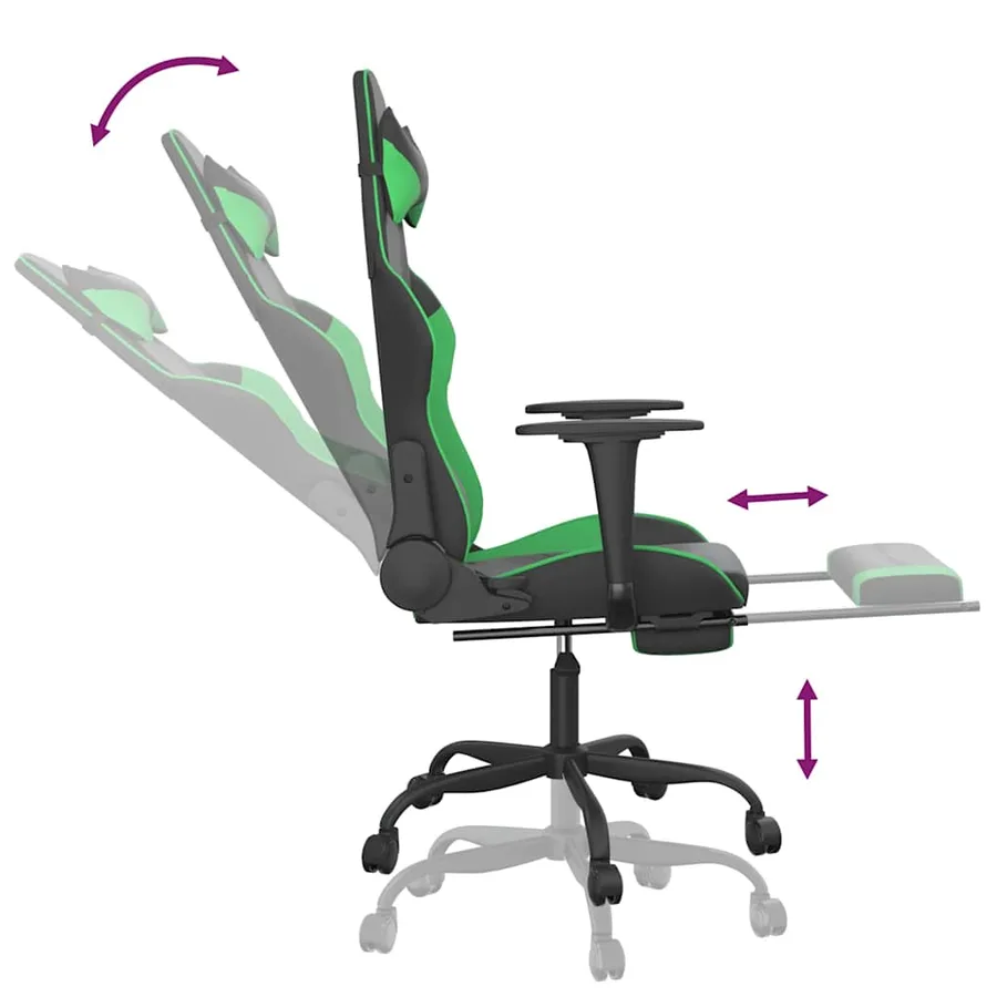 Chaise de jeu de massage et repose-pied Noir et vert Similicuir - 7