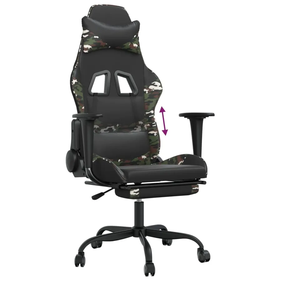 Chaise de jeu avec repose-pied Noir et camouflage Similicuir - 8