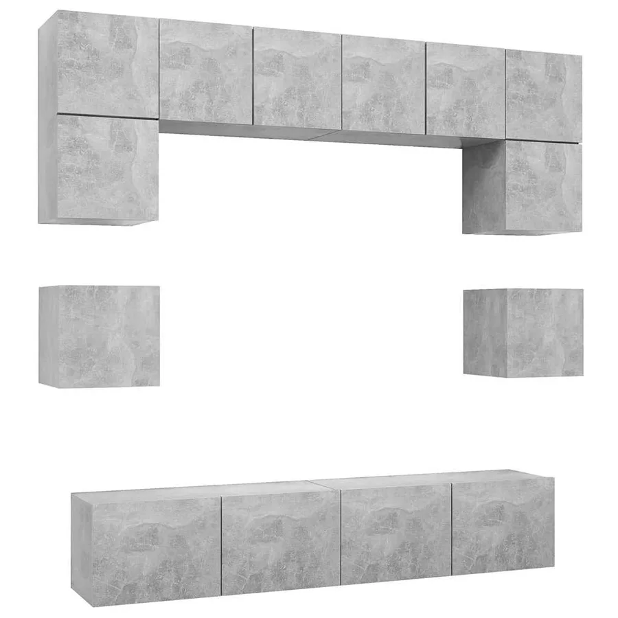 Ensemble de meubles TV 8 pcs Gris béton Bois d'ingénierie - 2