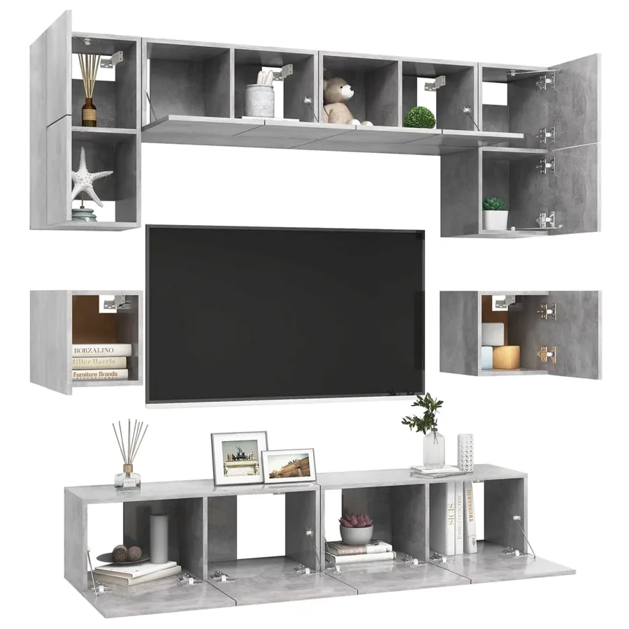 Ensemble de meubles TV 8 pcs Gris béton Bois d'ingénierie - 3