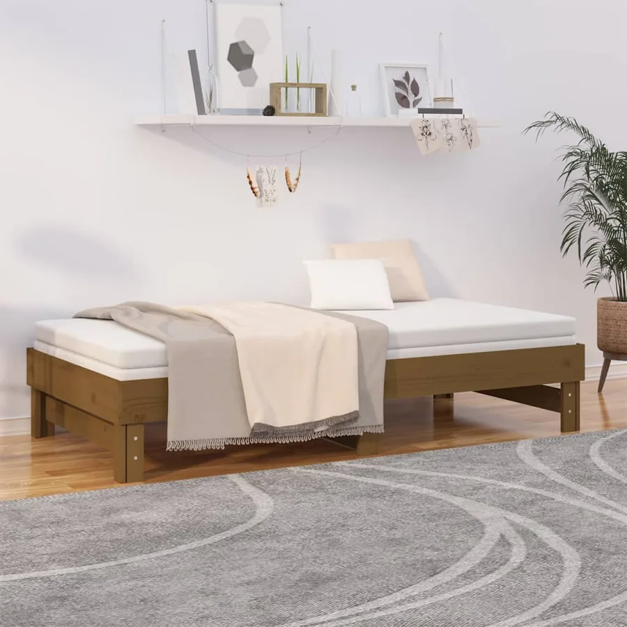 Lit coulissant sans matelas marron miel 2x(75x190) cm - 4