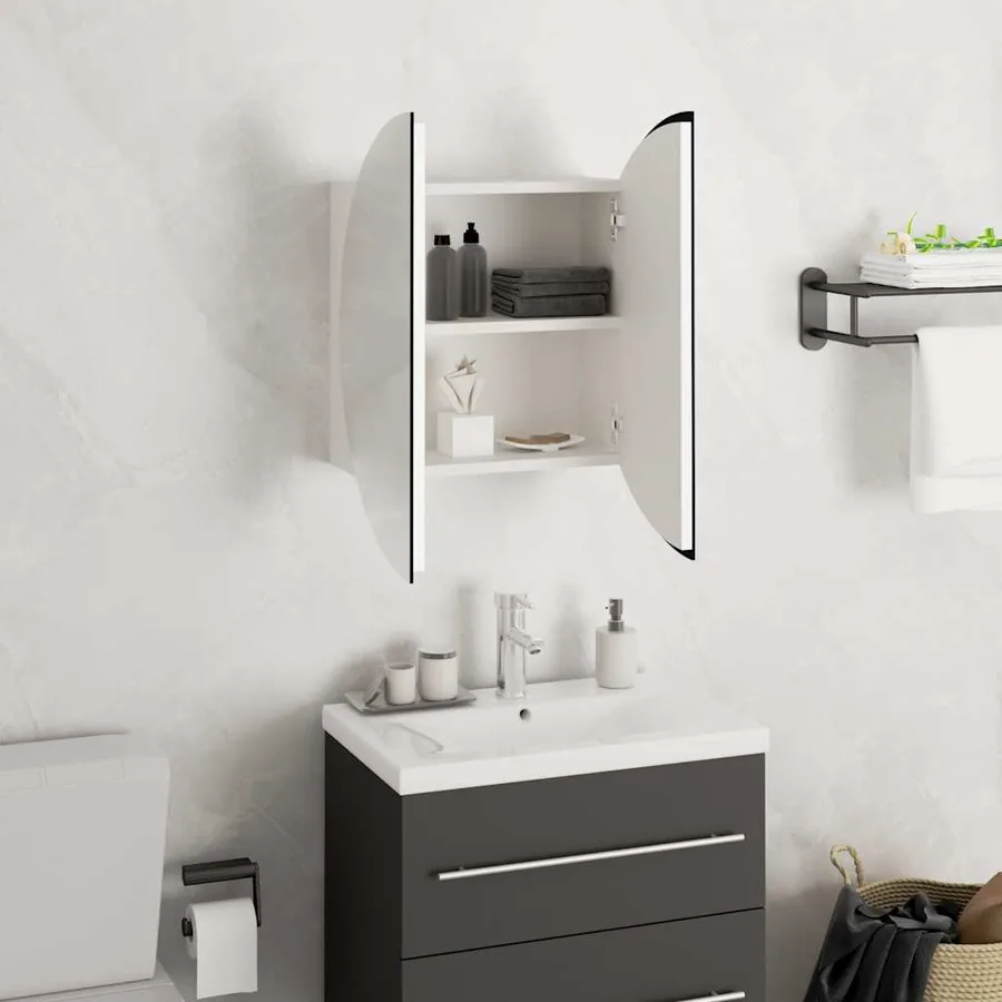 Armoire de salle de bain miroir rond et LED Blanc 40x40x17,5 cm - 4