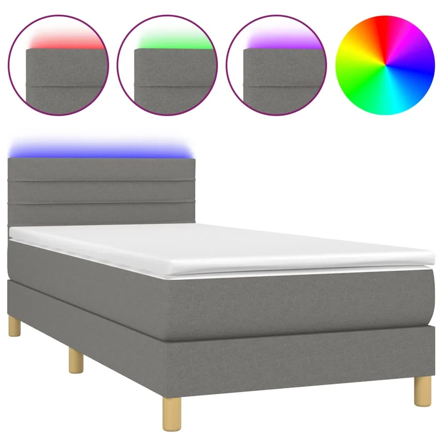Sommier à lattes de lit avec matelas et LED Gris foncé 90x190cm - 2