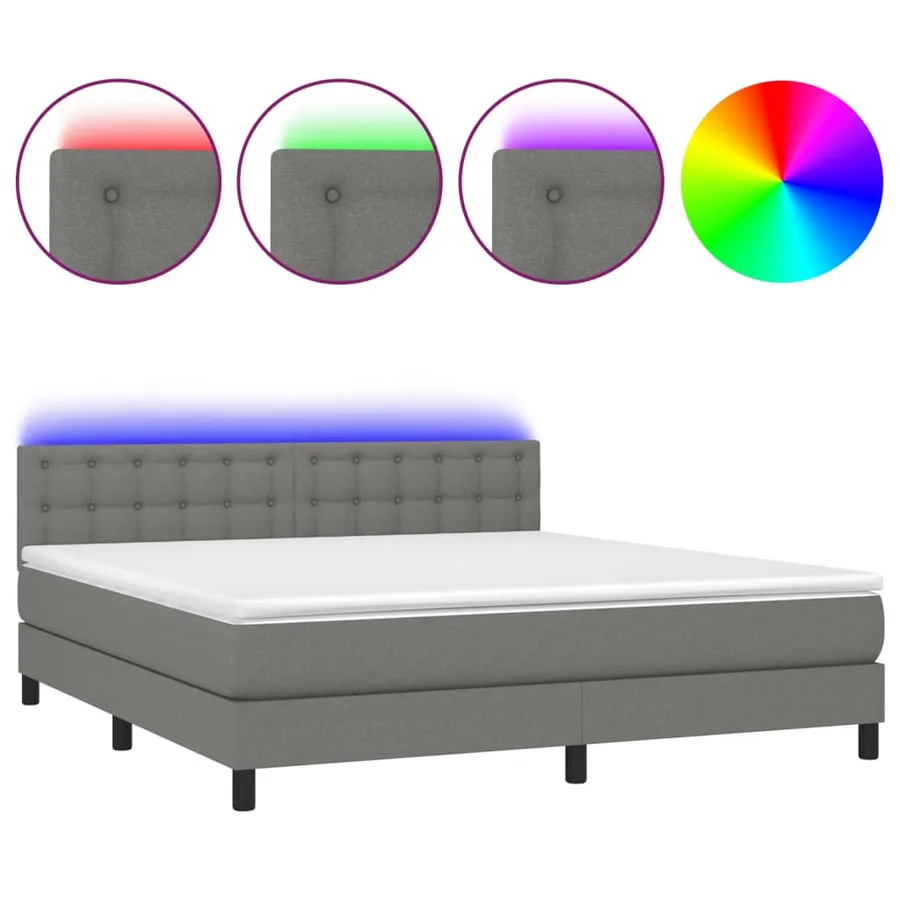 Sommier à lattes de lit matelas LED Gris foncé 160x200 cm Tissu - 2