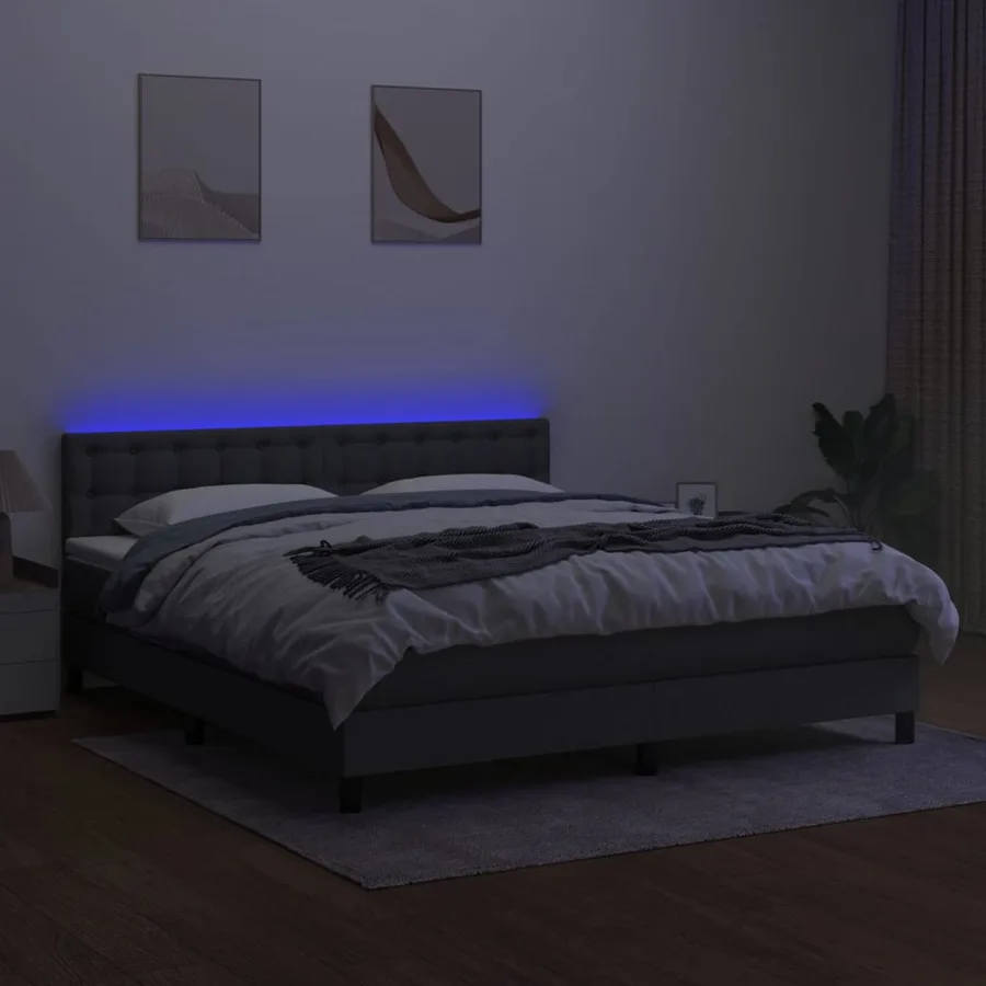 Sommier à lattes de lit matelas LED Gris foncé 160x200 cm Tissu - 4
