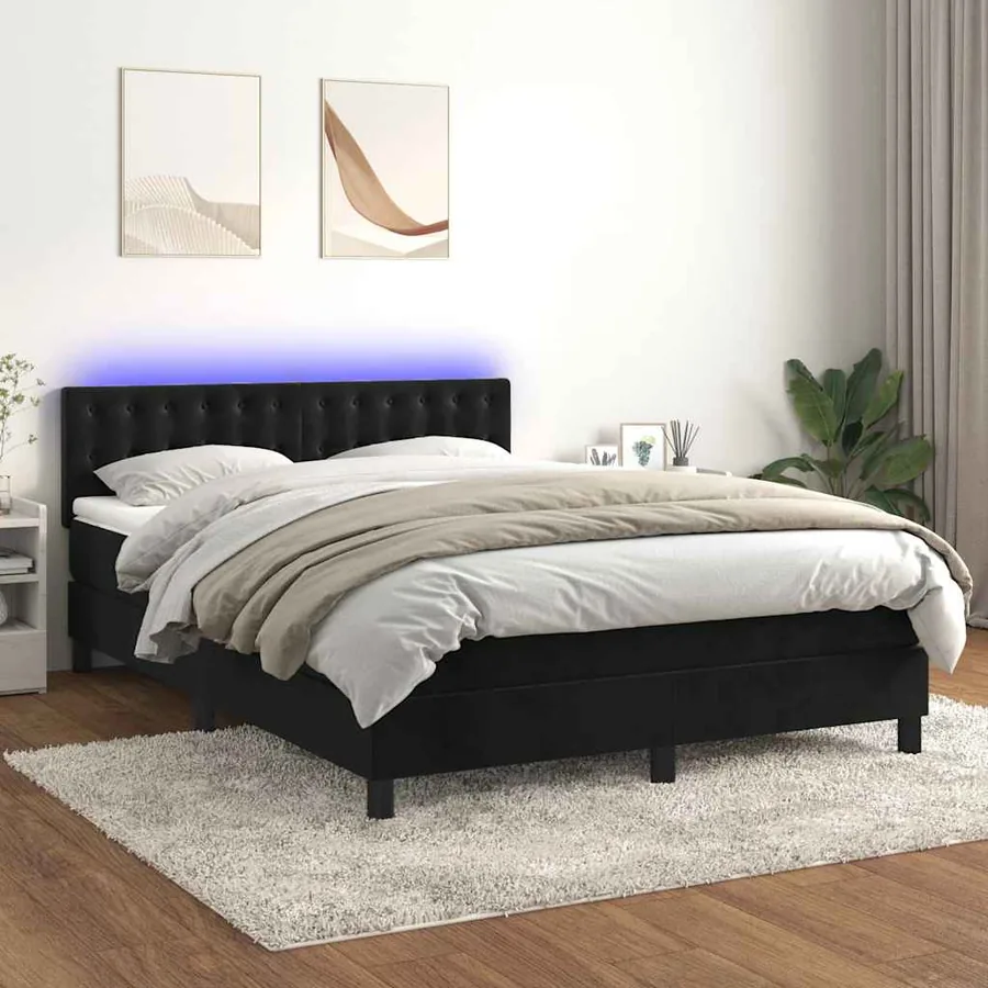 Sommier à lattes de lit avec matelas et LED Noir 140x190 cm