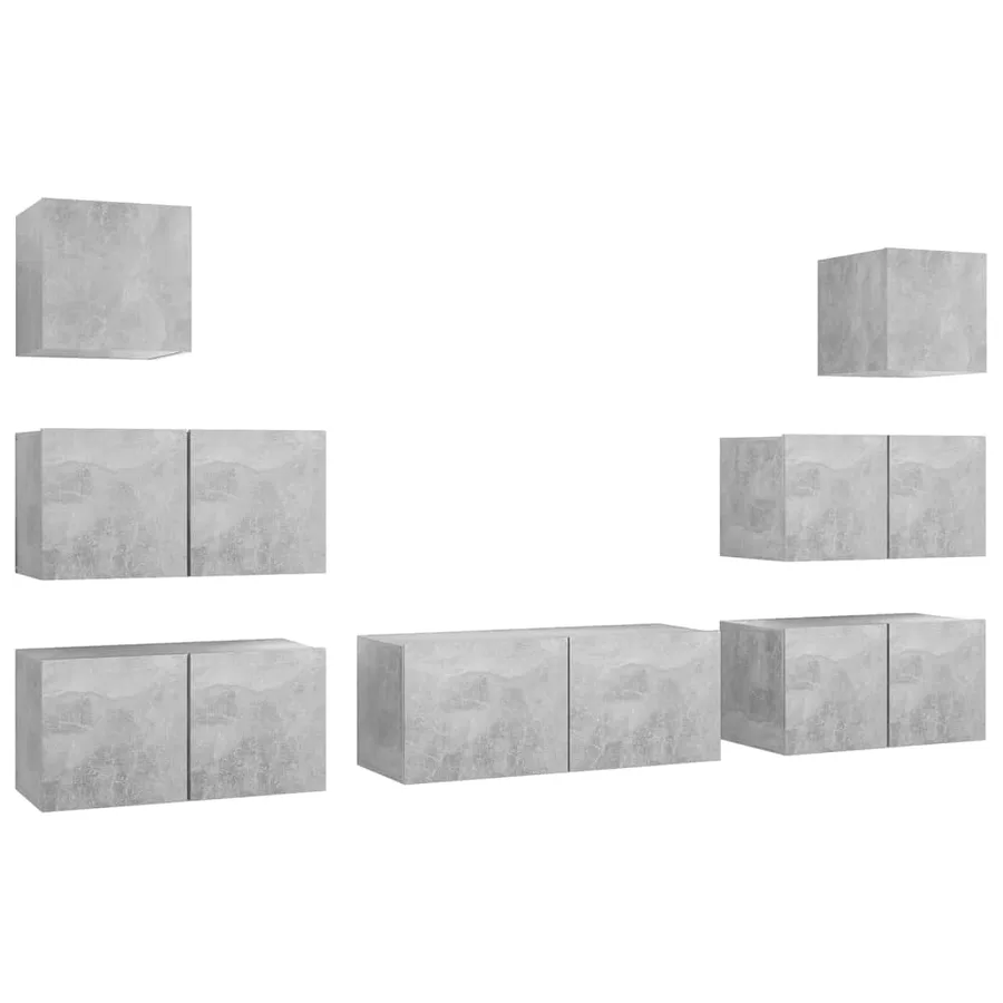 Ensemble de meubles TV 7 pcs Gris béton Bois d'ingénierie - 2