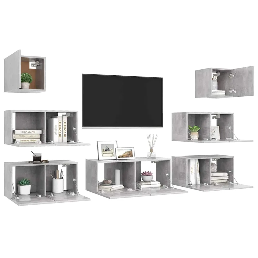 Ensemble de meubles TV 7 pcs Gris béton Bois d'ingénierie - 3
