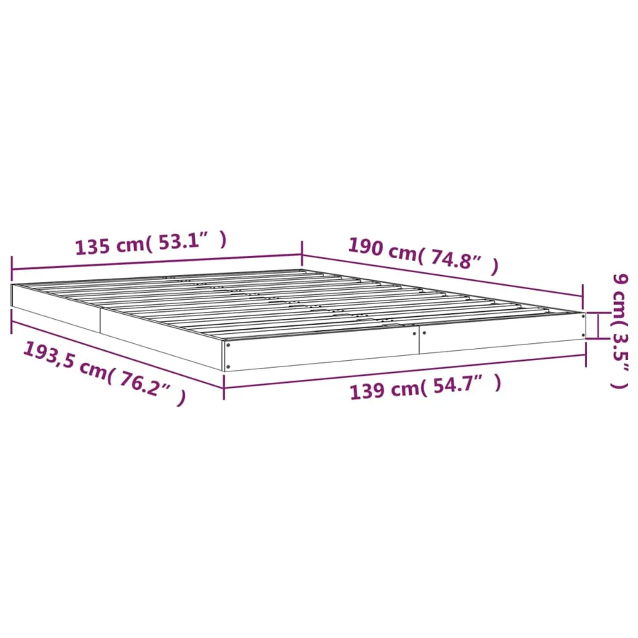 Cadre de lit sans matelas blanc 135x190 cm bois de pin massif - 8