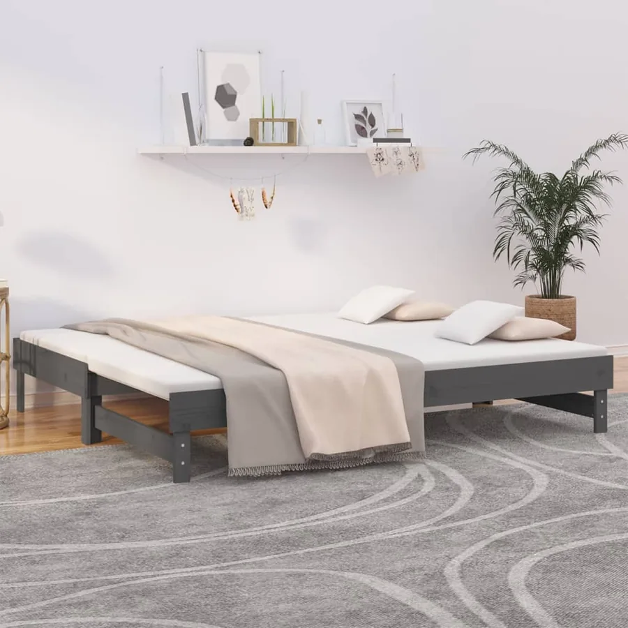 Lit coulissant sans matelas gris 2x(100x200) cm