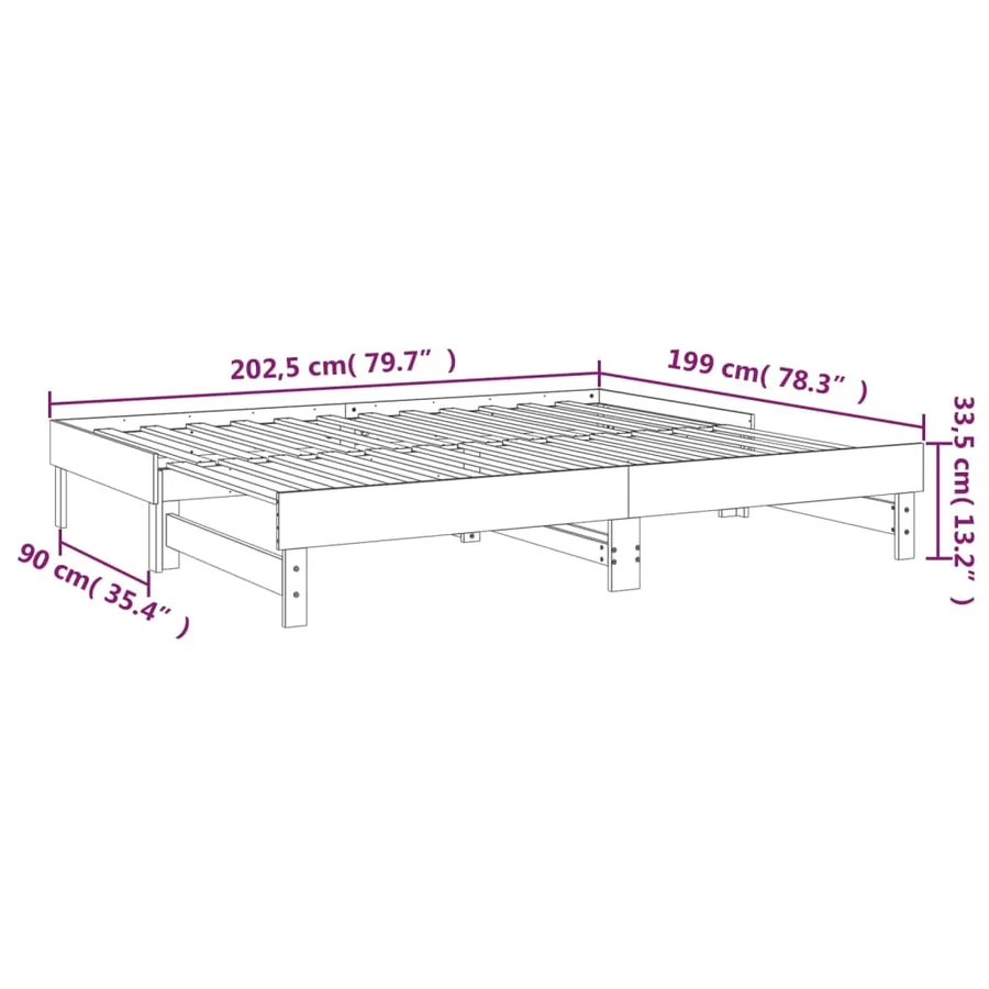 Lit coulissant sans matelas gris 2x(100x200) cm - 12