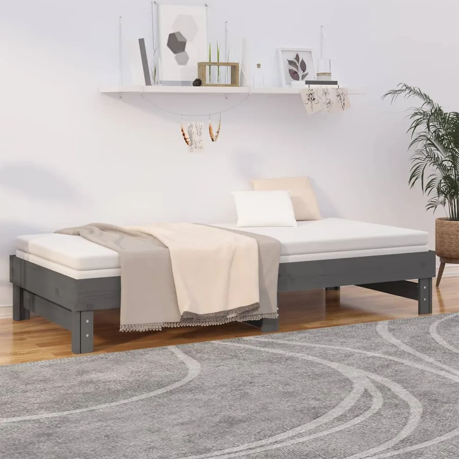 Lit coulissant sans matelas gris 2x(100x200) cm - 4