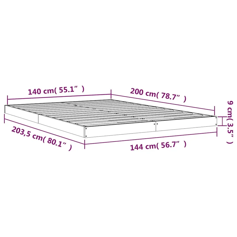 Cadre de lit sans matelas blanc 140x200 cm bois de pin massif - 8
