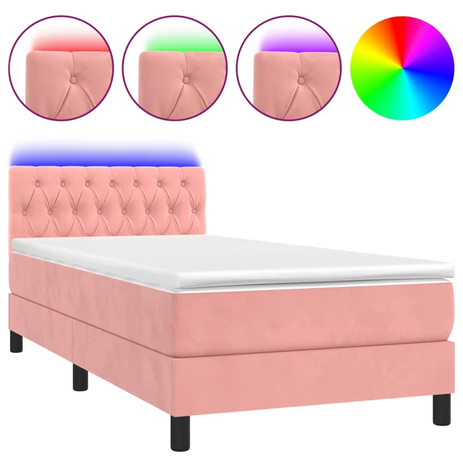 Sommier à lattes de lit avec matelas et LED Rose 100x200 cm - 2