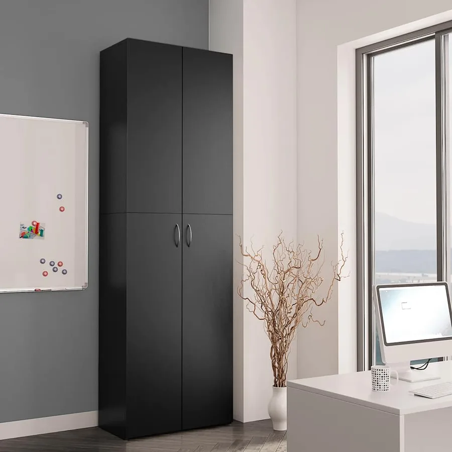 Armoire de bureau Noir 60x32x190 cm Bois d'ingénierie - 3