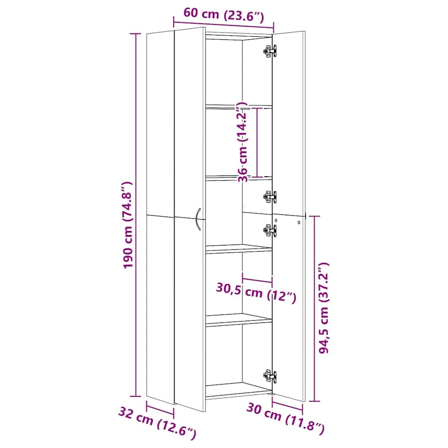 Armoire de bureau Noir 60x32x190 cm Bois d'ingénierie - 8