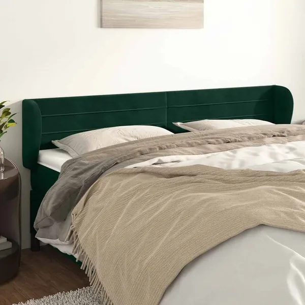 Tête de lit avec oreilles Vert foncé 203x23x78/88 cm Velours