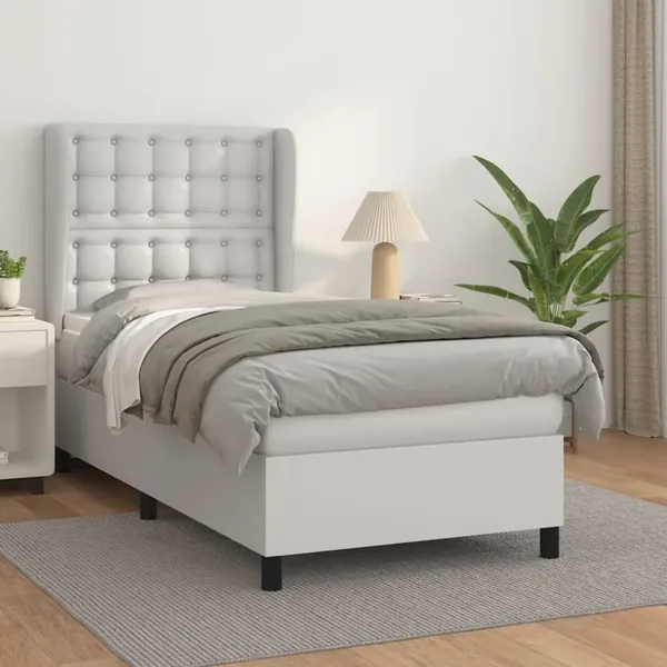 Sommier à lattes de lit avec matelas Blanc 90x200 cm Similicuir
