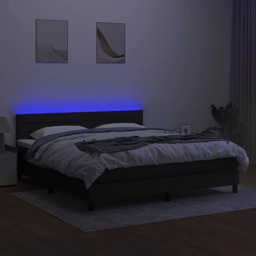 Sommier à lattes de lit et matelas et LED Noir 160x200 cm Tissu - 4