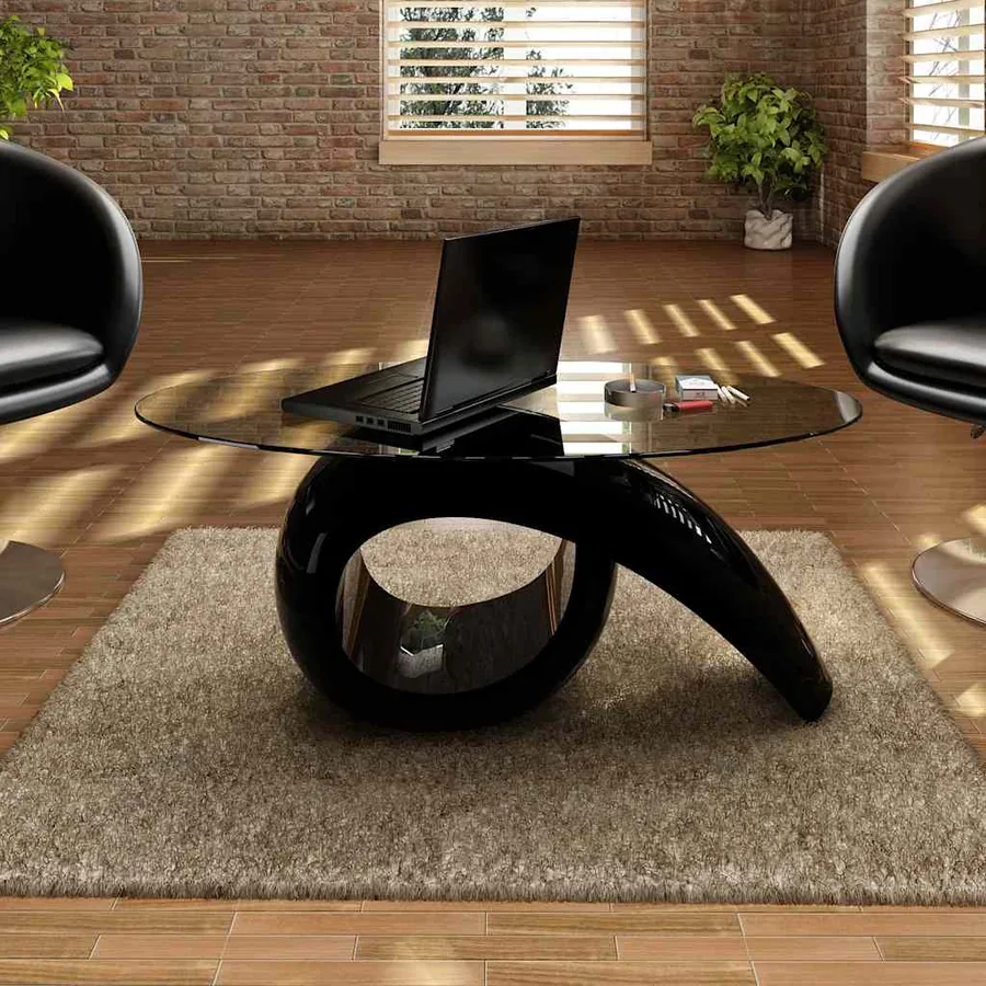 Table basse avec dessus de table en verre ovale Noir brillant