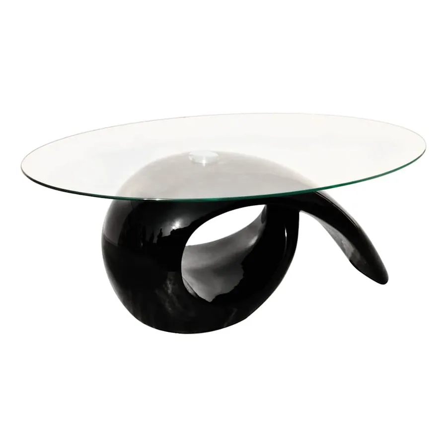 Table basse avec dessus de table en verre ovale Noir brillant - 2