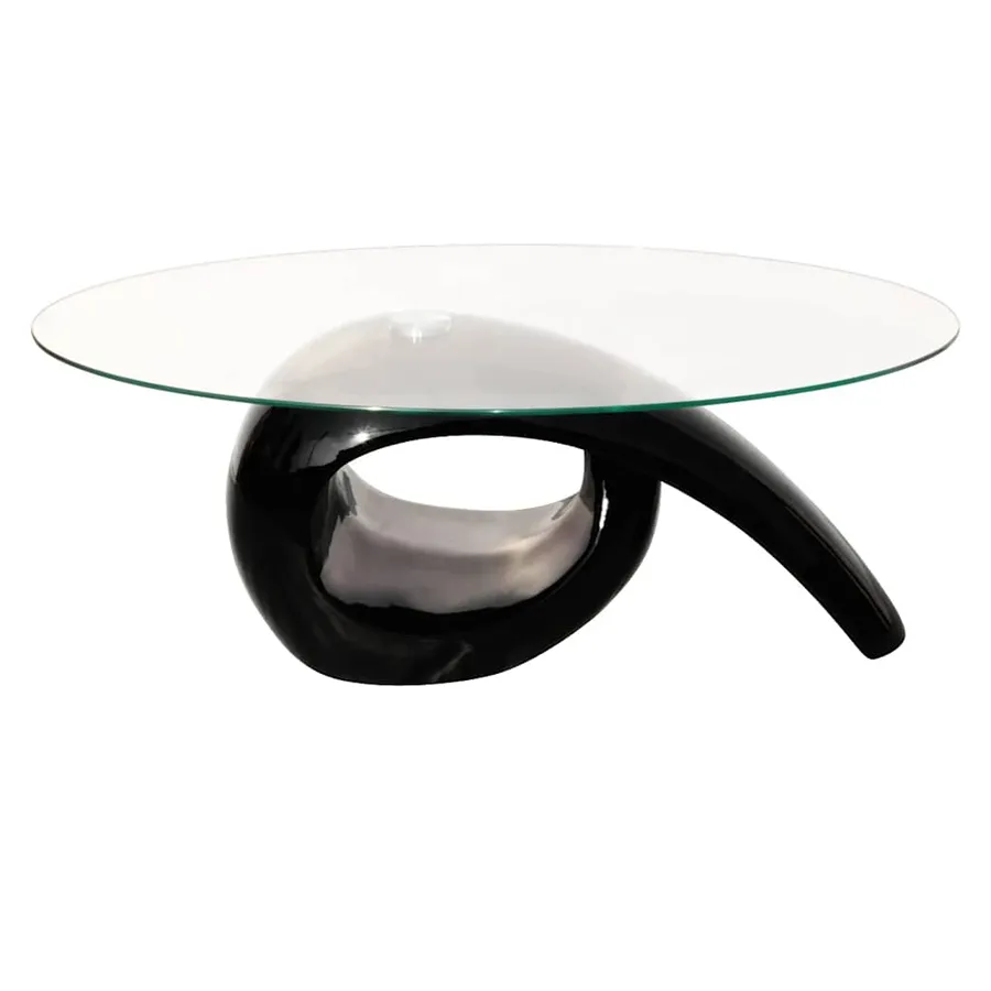 Table basse avec dessus de table en verre ovale Noir brillant - 3