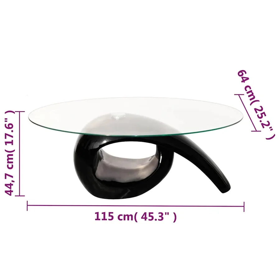Table basse avec dessus de table en verre ovale Noir brillant - 4