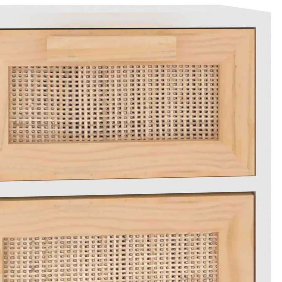 Buffet Blanc 60x30x75 cm Bois de pin massif et rotin naturel - 7