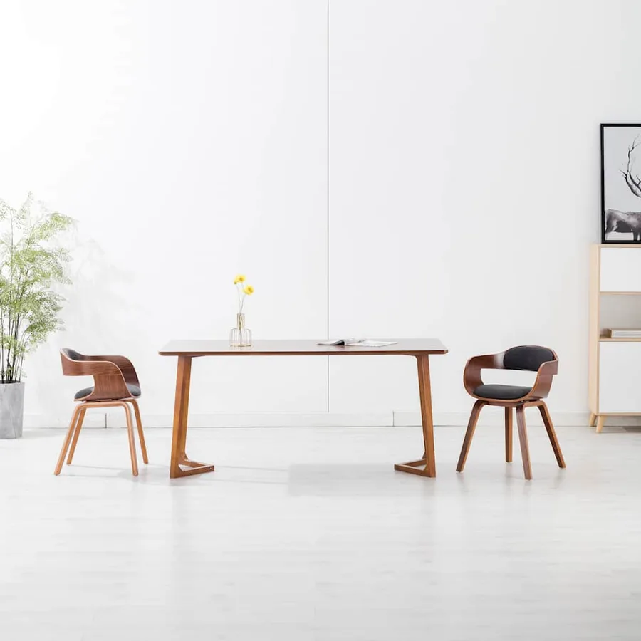 Chaise de salle à manger Gris foncé Tissu et bois courbé - 6
