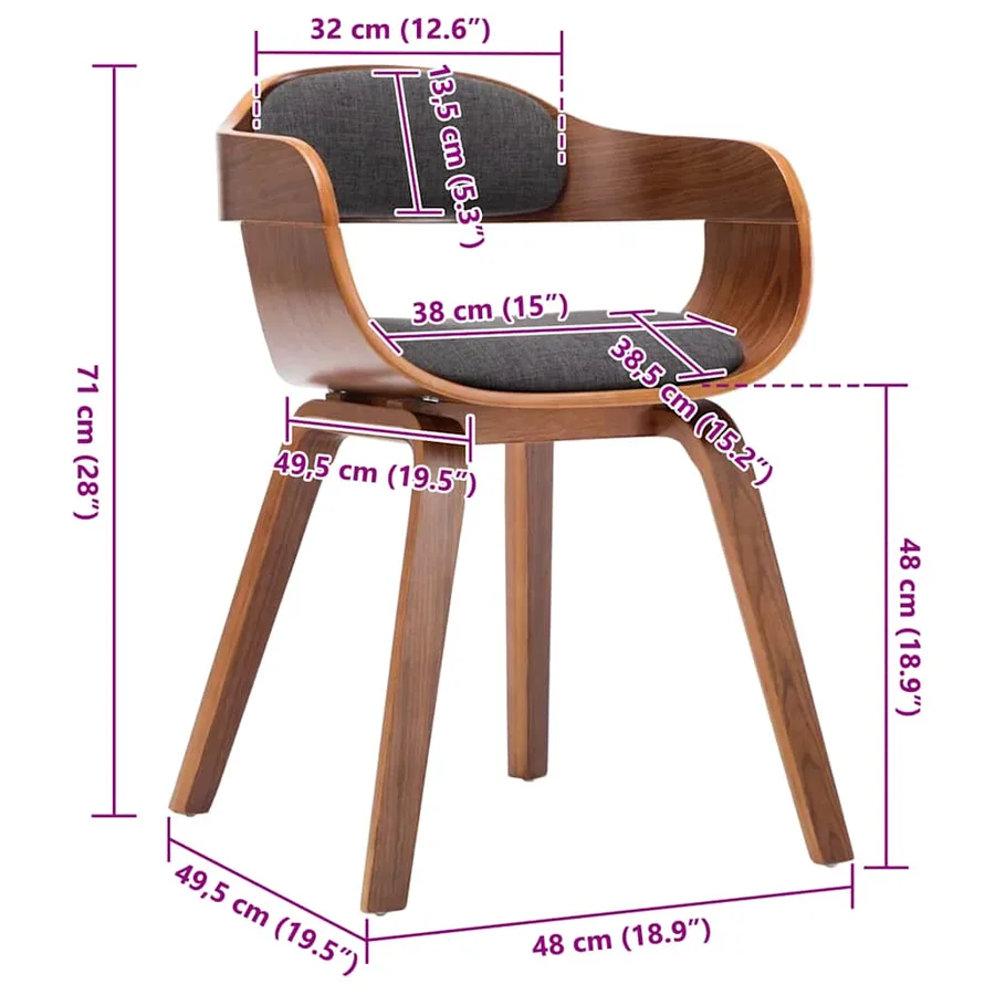 Chaise de salle à manger Gris foncé Tissu et bois courbé - 7