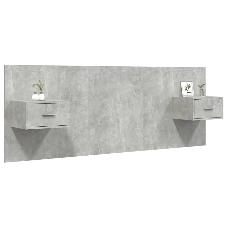 Tête de lit avec armoires Gris béton Bois d'ingénierie - 3