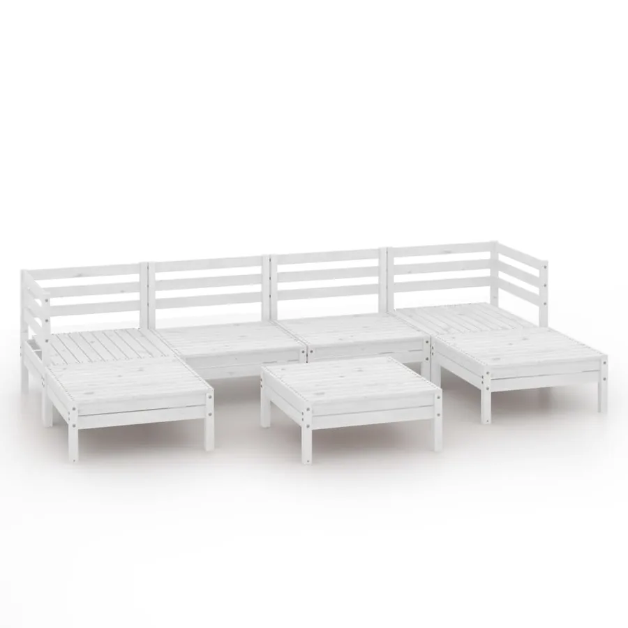 Salon de jardin 7 pcs Blanc Bois de pin massif - 2