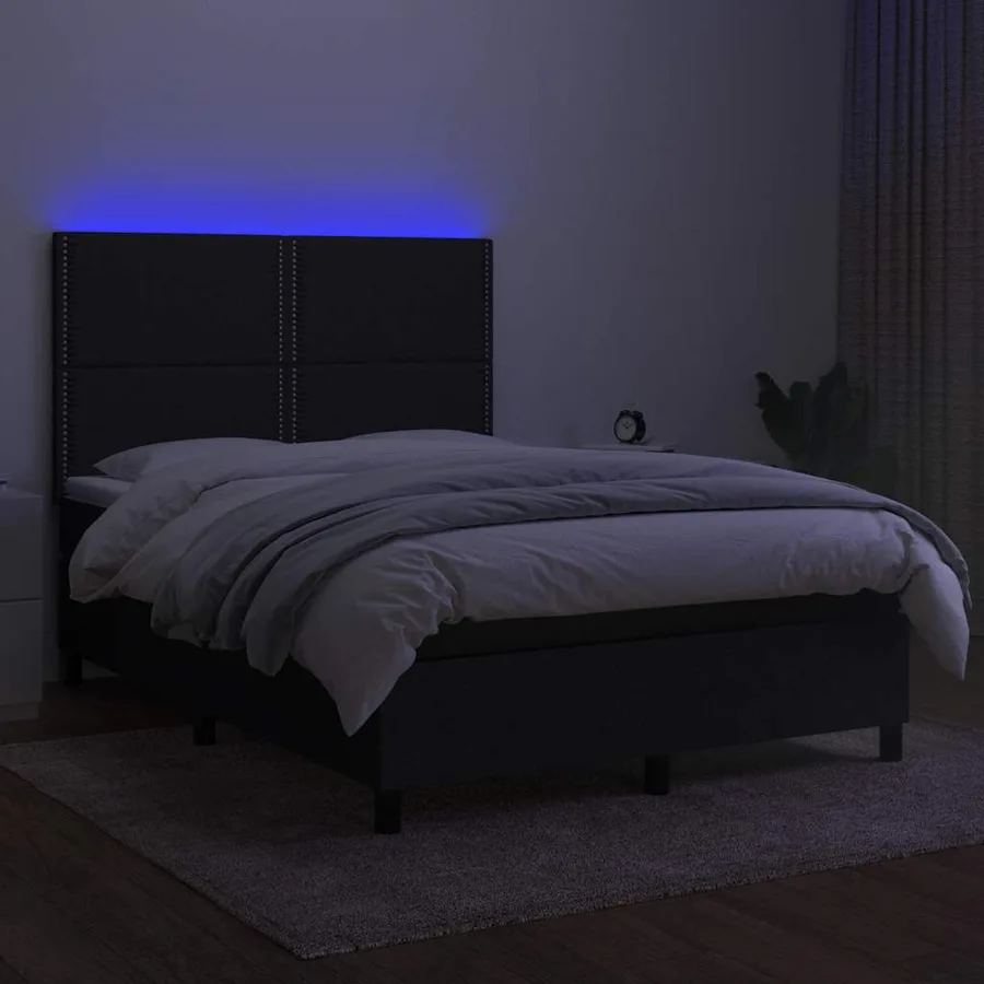 Sommier à lattes de lit et matelas et LED Noir 140x200 cm Tissu - 4