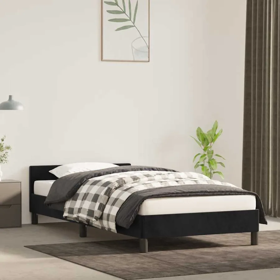 Cadre de lit et tête de lit sans matelas noir 80x200 cm velours
