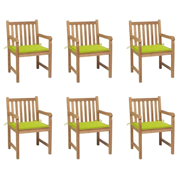 Chaises de jardin lot de 6 avec coussins vert vif Bois de teck